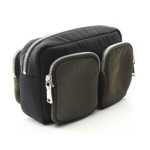 Prada Green Bag Black Clutch Khaki Leather Nylon